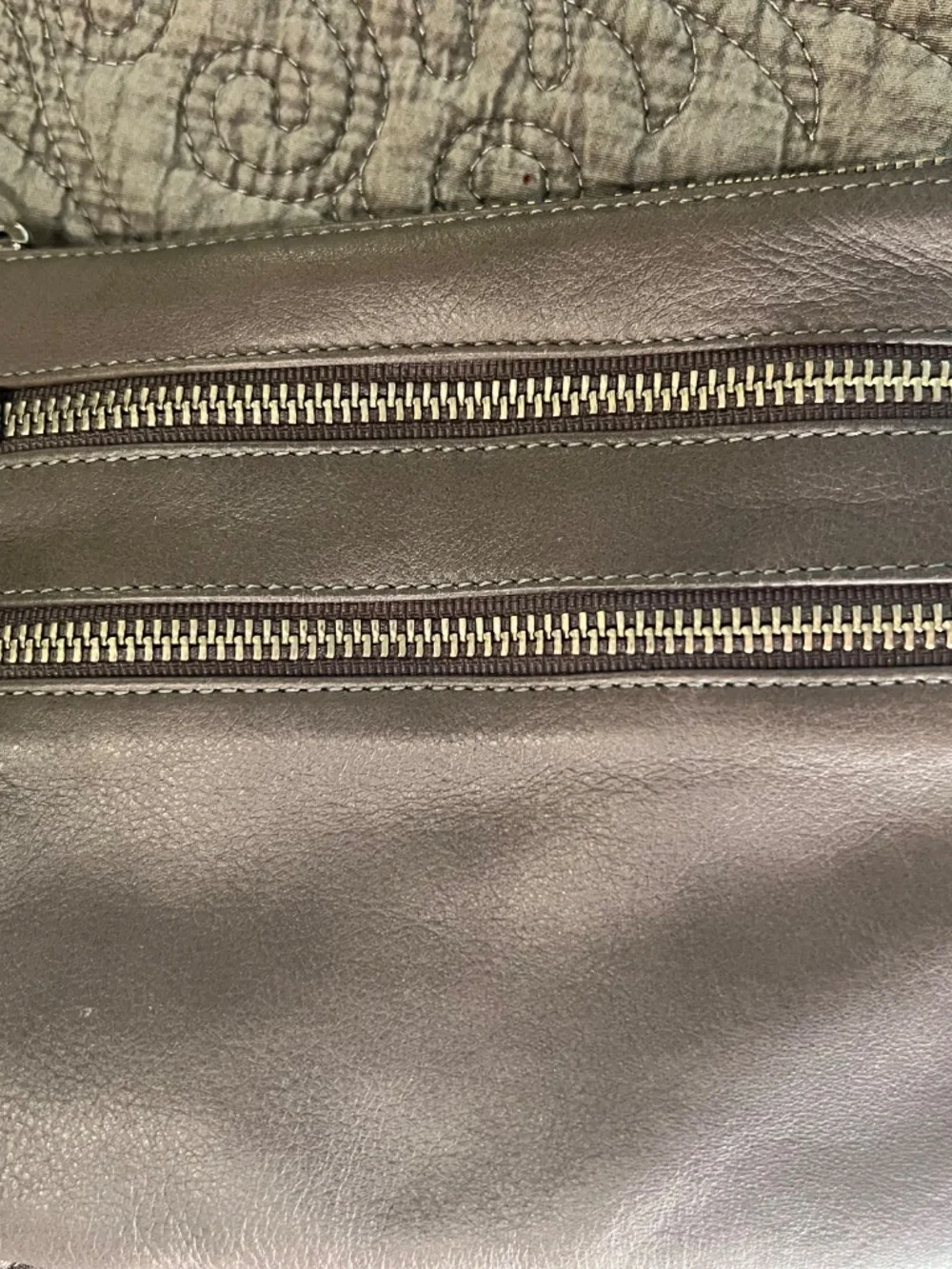 Pietro NYC Fine Leather 3 Zipper Taupe Crossbody Bag or Wristlet with Strap